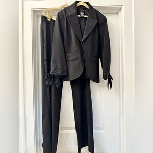 Bow Sleeve Women’s Suit with Tuxedo Stripe Matching Pants